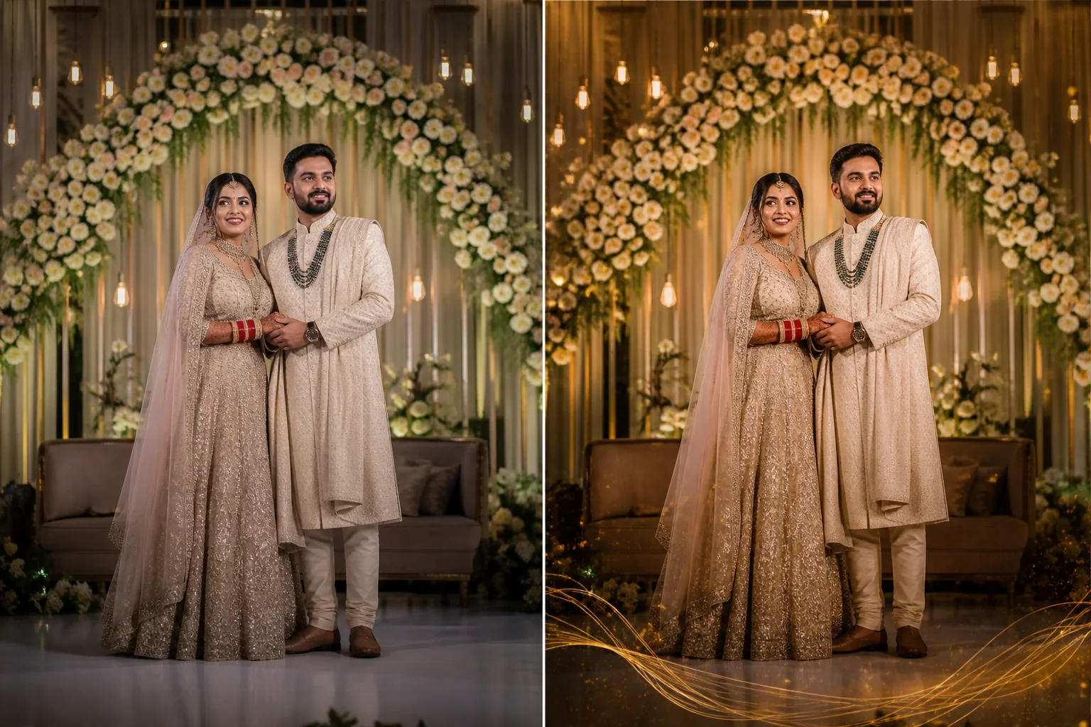 Realistic illustrative before and after editing comparison