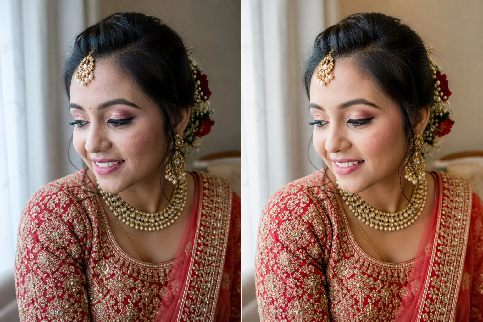 Realistic illustrative before and after editing comparison