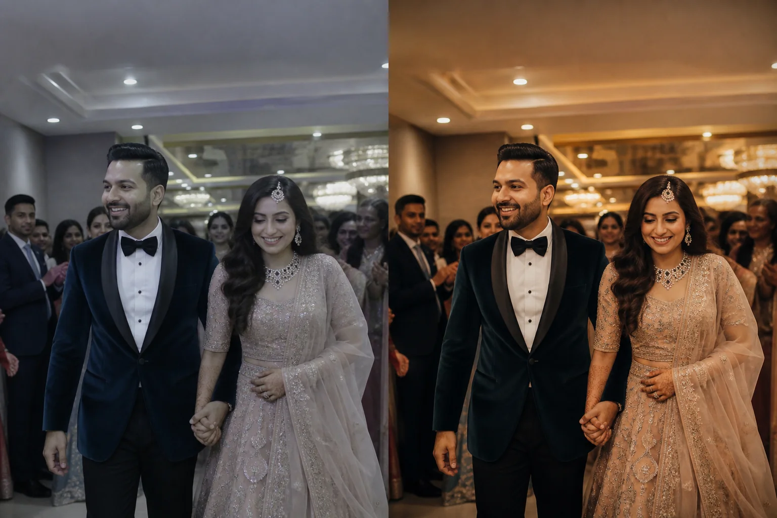 Realistic illustrative before and after editing comparison