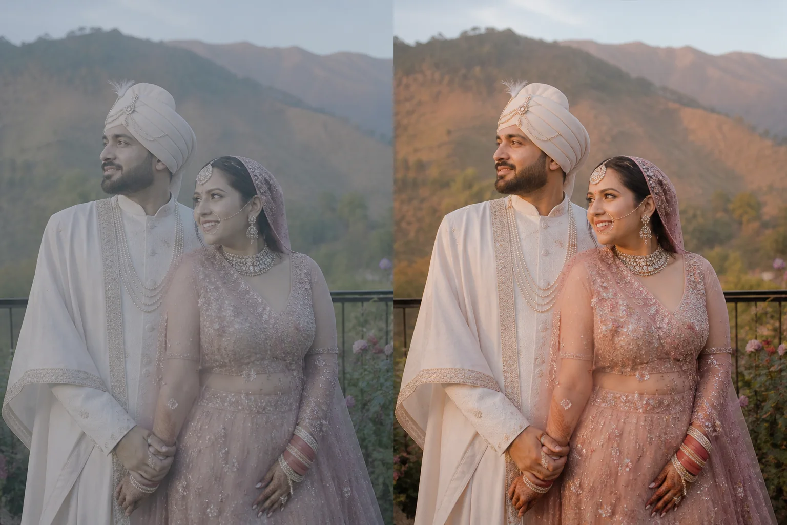 Realistic illustrative before and after editing comparison