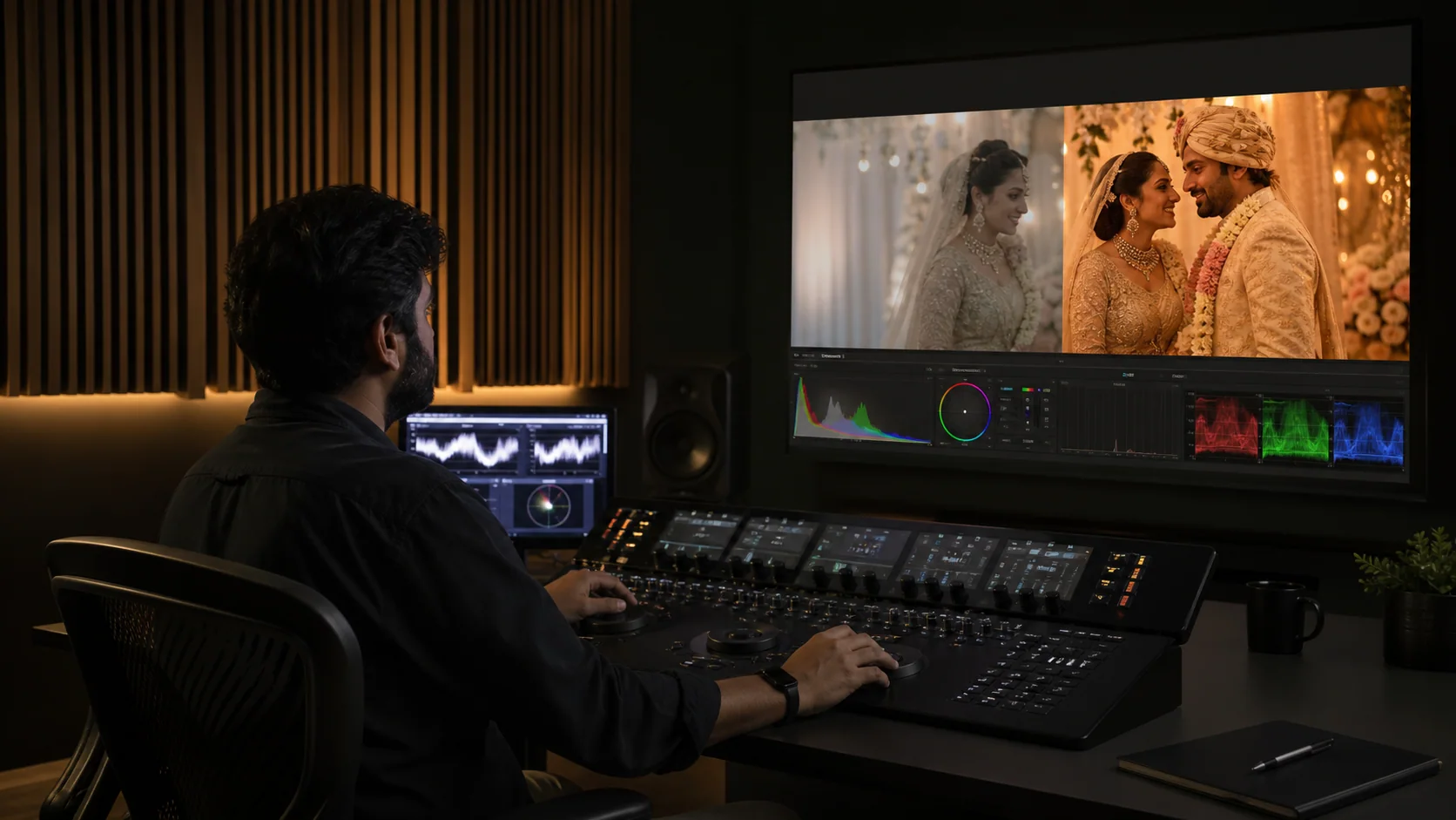 Illustrative professional colour grading suite for DaVinci Resolve services