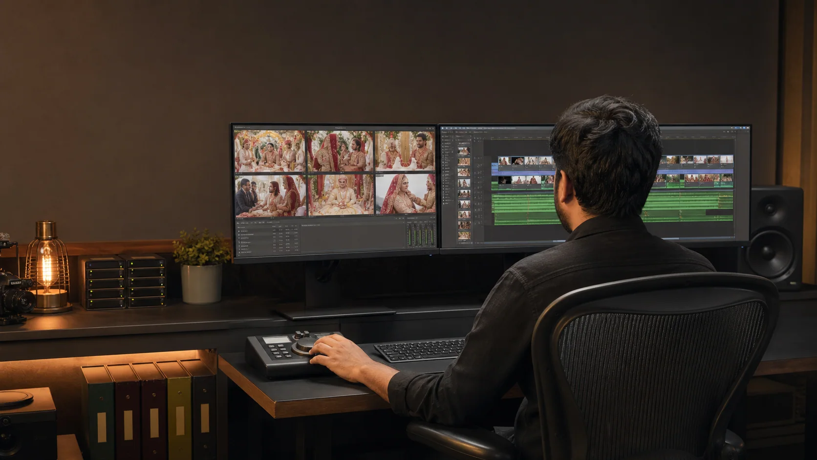 Illustrative long-form multicamera workspace for Edius video editing services