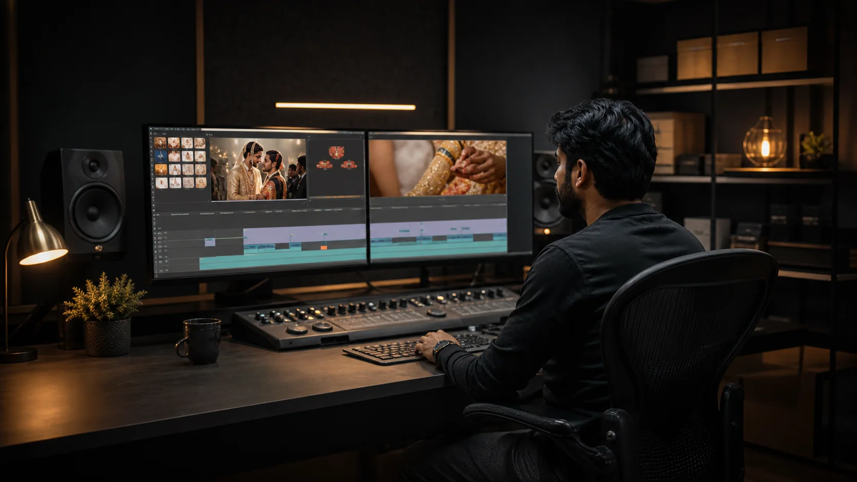 Illustrative professional timeline editing workspace for Adobe Premiere Pro services